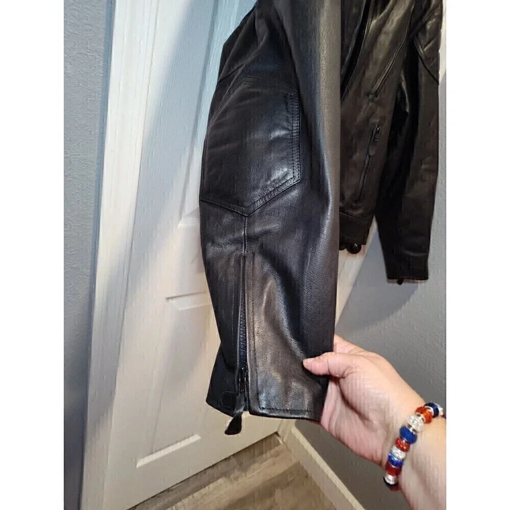 MOB Classic Series Black Leather Motorcycle Jacket Size 48 with removable lining